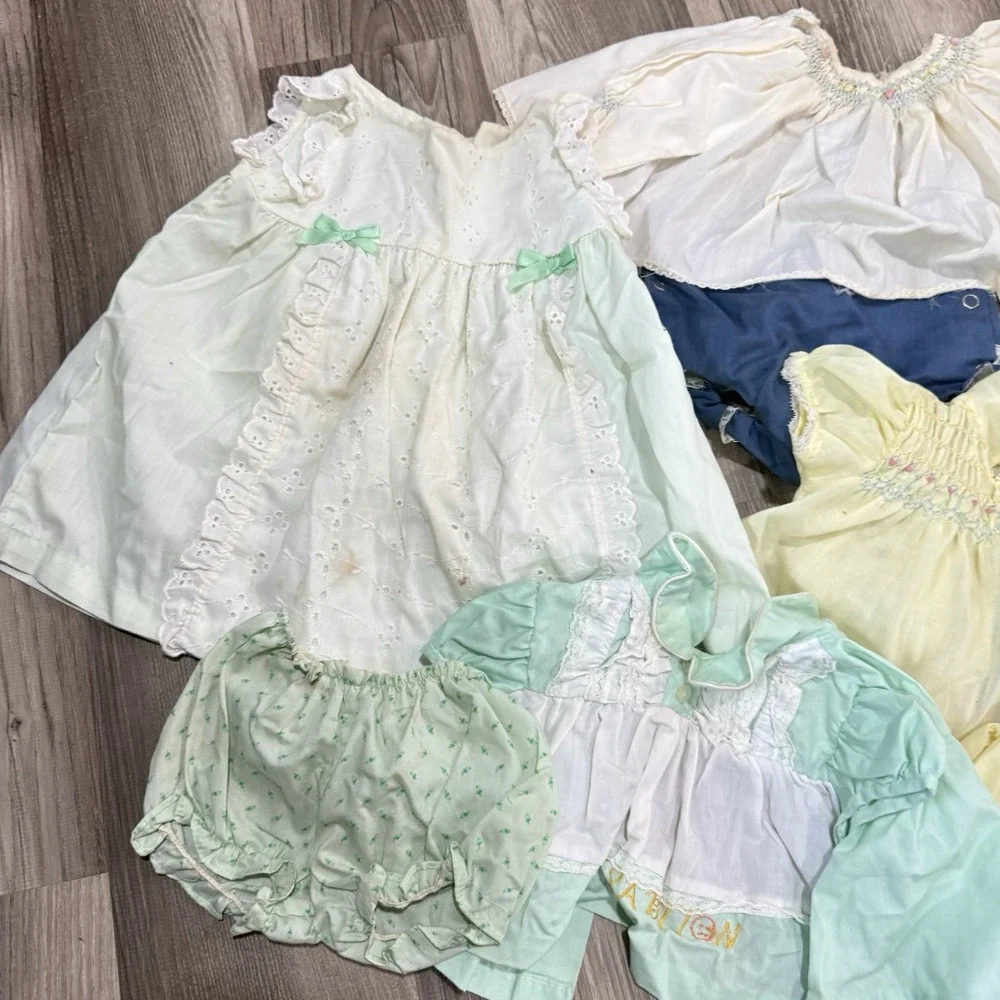 Vtg 50s 60s Baby Girl boy Clothing Lot Dresses Diaper Covers Lace Floral AS IS